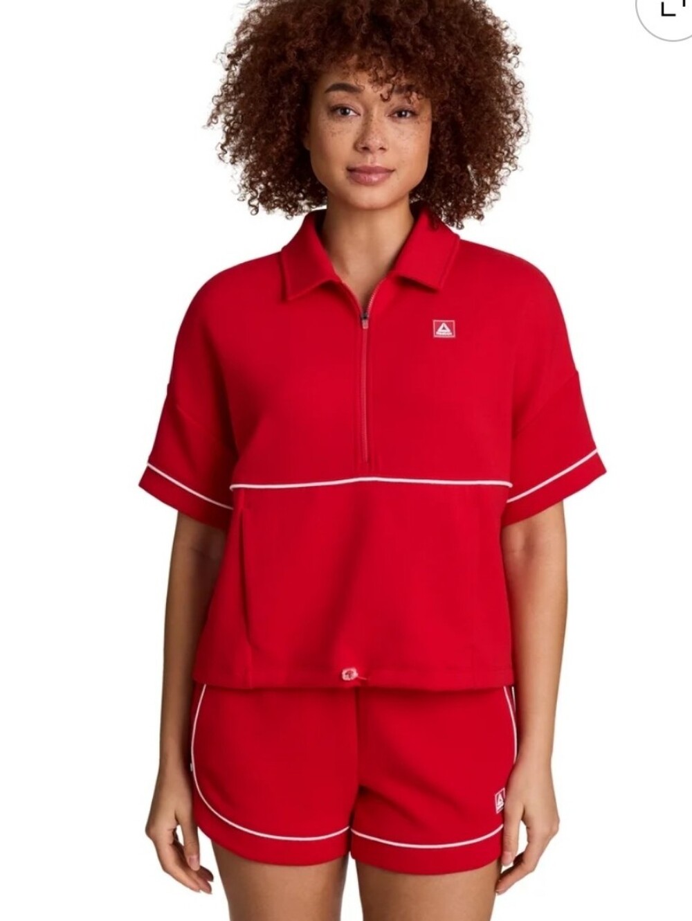 Women’s Red Short-Sleeve Zip Polo Top